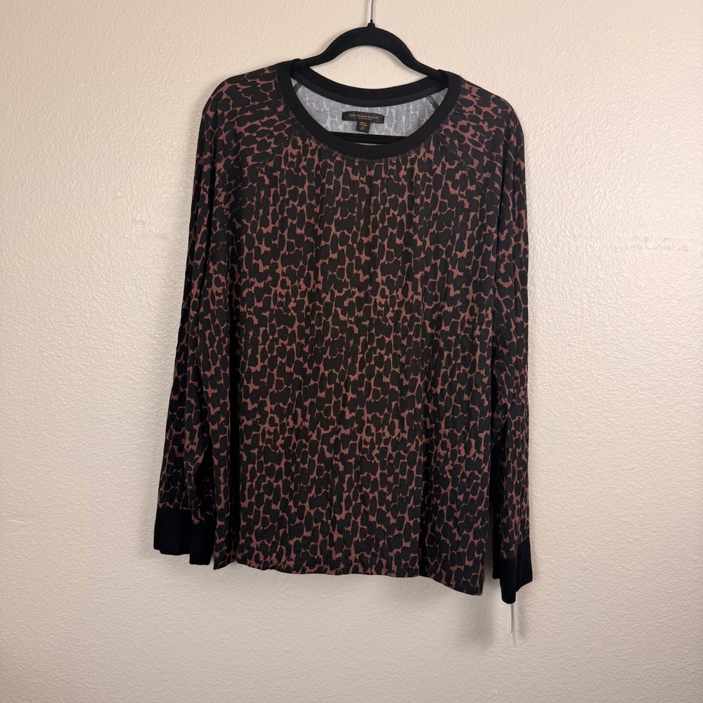 NWT‎ Donna Karan Sleepwear Top Womens 2X Black Mauve Animal Print Raglan Sleeve